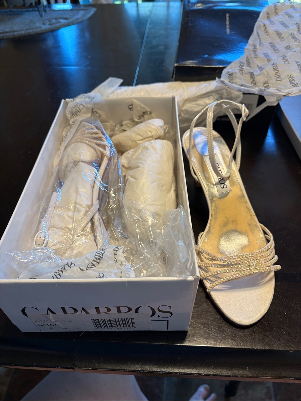Caparros Champagne/Rhinestone Strappy Slingback Heels